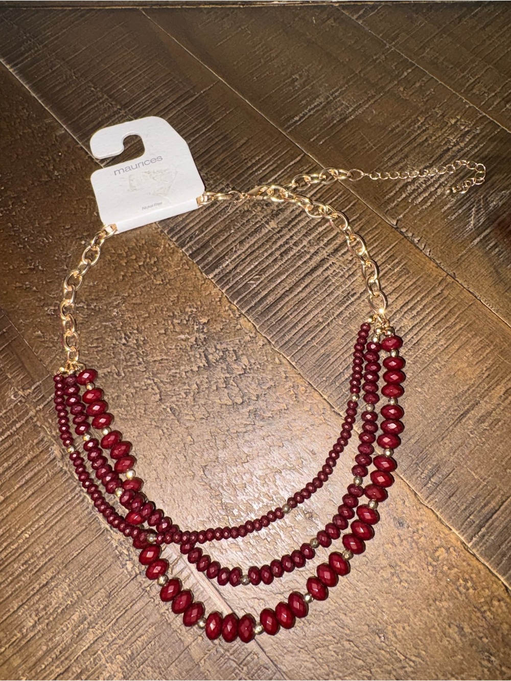 Maurices Gold-Tone Multi-Strand Burgundy Bead Necklace